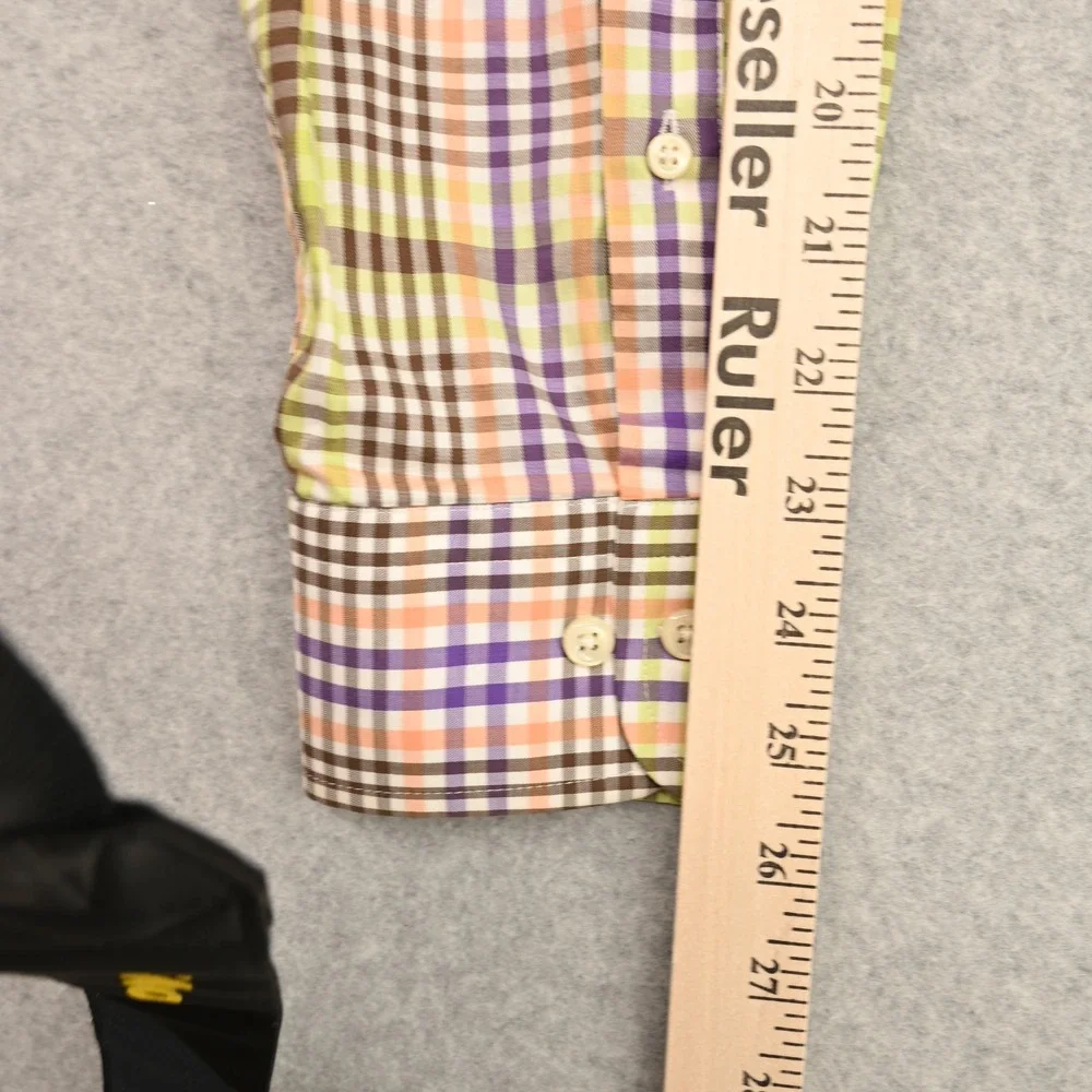 100% Cotton Peter Millar Mens L Plaid Custom Embroidered Cuff Luxury Sport Shirt